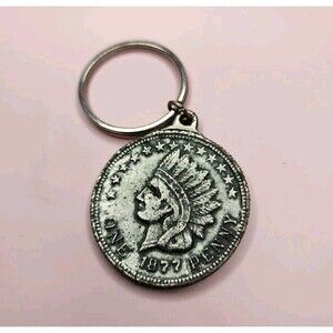 Vintage Coin Keychain 1877 Indian Head One Penny Buffalo Nickel Collectible